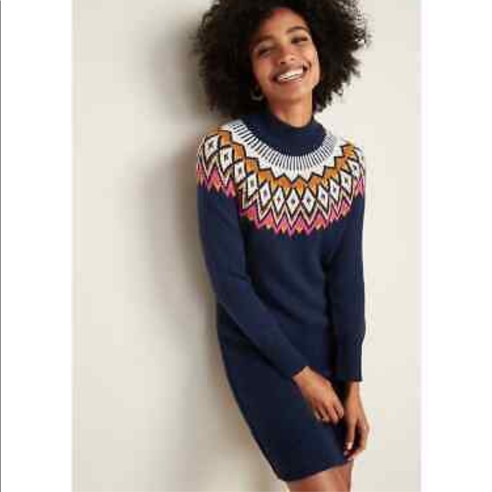 Mock neck fair isle sweater dress